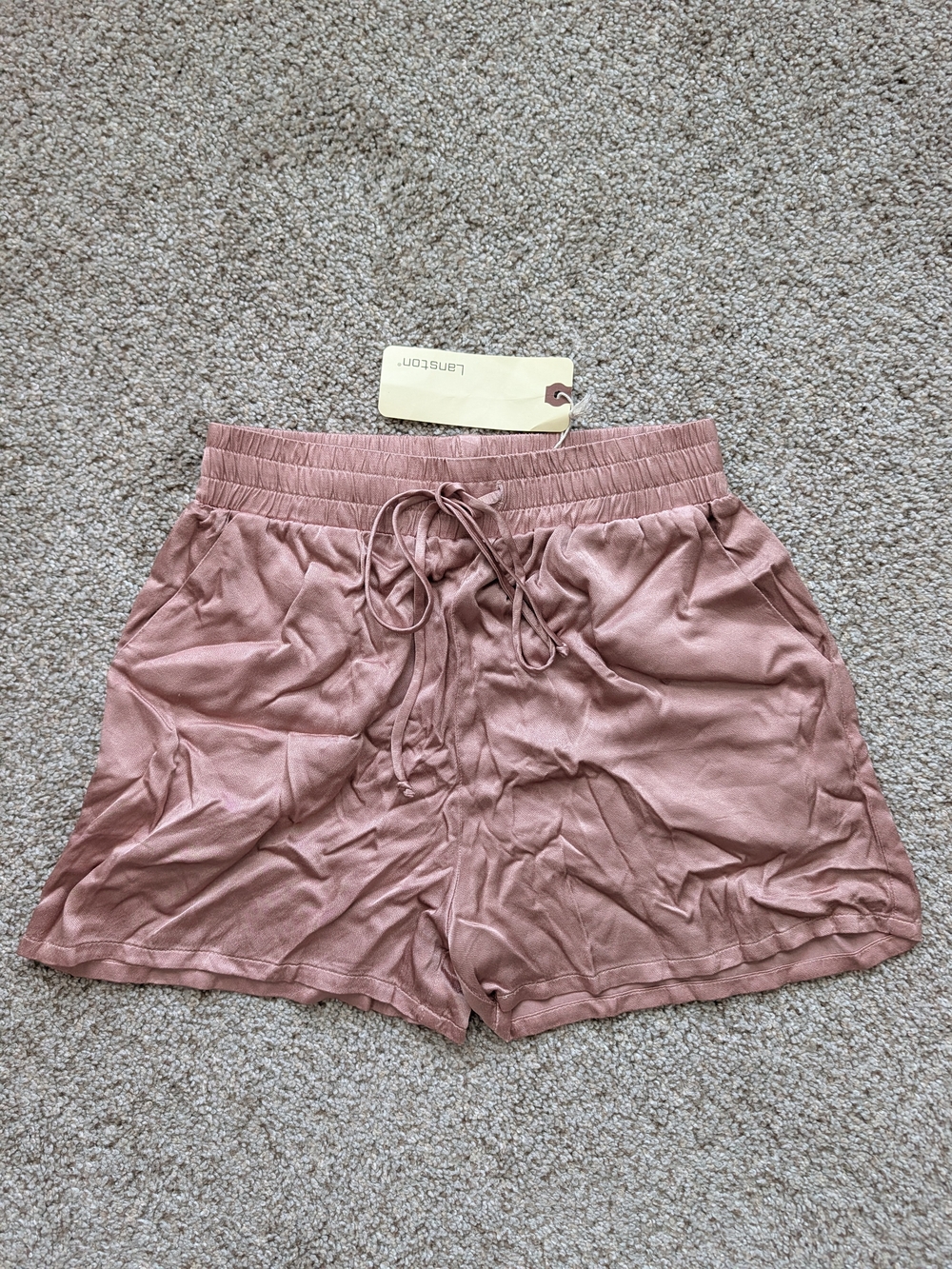 Lanston Womens Pink Drawstring Satin Lounge Short Shorts NWT Size XS